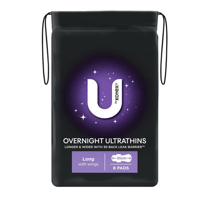 U by Kotex Overnight Ultrathin Pads, 35cm Long, 8-Pads with Secure Wings