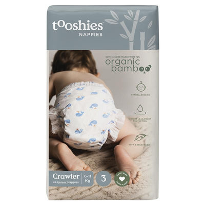 Tooshies Eco Nappies with Organic Bamboo Size 3 Crawler 6-11kg, 44 Pack - Perfect for Active Babies