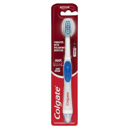 Colgate 360 Optic White Power Toothbrush - Medium with Vibrating & Polishing Bristles-Auzzi Store