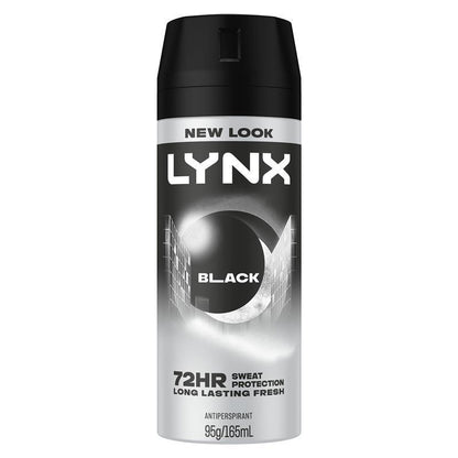 LYNX Black 165ml Antiperspirant Aerosol for Men – 72H Protection