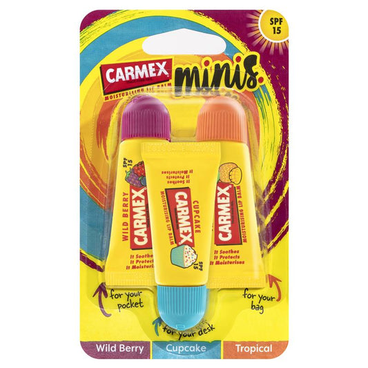 Carmex Lip Balm Squeeze Tube Minis - Wild Berry Cupcake & Tropical 3 Pack - Auzzistore