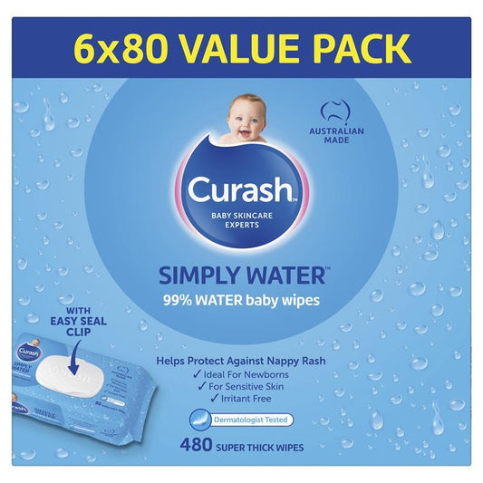 Curash Simply Water Wipes - 6 x 80 Pack for Gentle Baby Care - Auzzi Store