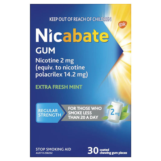 Nicabate Extra Fresh Mint Gum - Quit Smoking 2mg (30 Pieces)-Auzzi Store