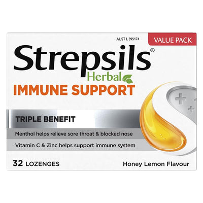 Strepsils Herbal Immune Support Lozenges Honey Lemon 32 Pack