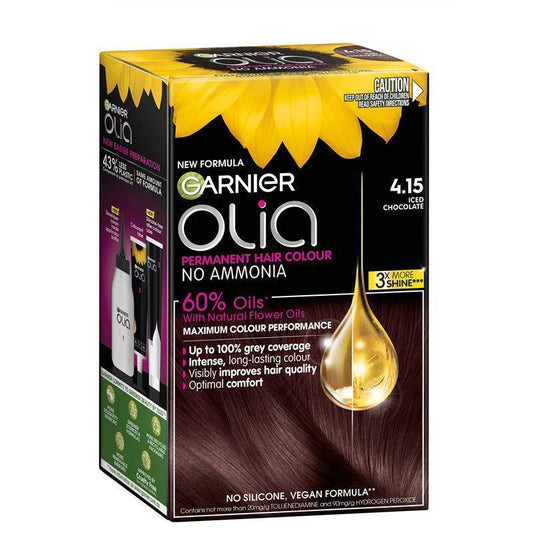 Garnier Olia 4.15 Iced Chocolate Permanent Hair Colour No Ammonia 60% Oils - Indulge in Rich Colour