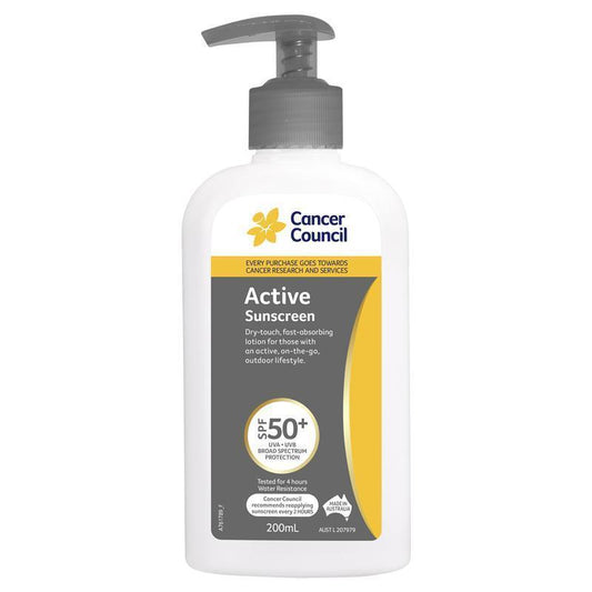 Cancer Council SPF 50+ Active Sunscreen 200ml Pump-Auzzi Store