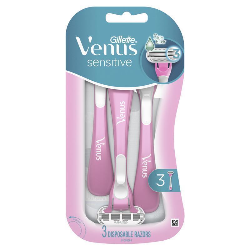 Gillette Venus Sensitive Disposable Razors 3-Pack – 3 Blades, Lubrastrip