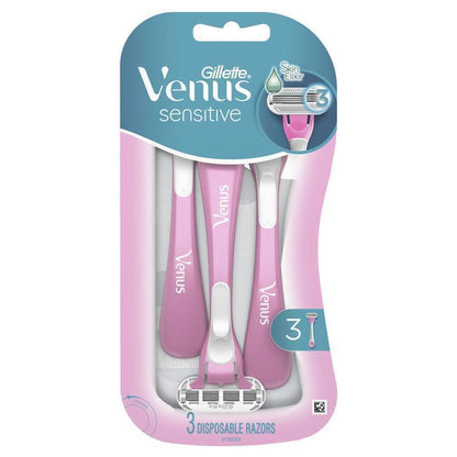 Gillette Venus Sensitive Disposable Razors 3-Pack – 3 Blades, Lubrastrip