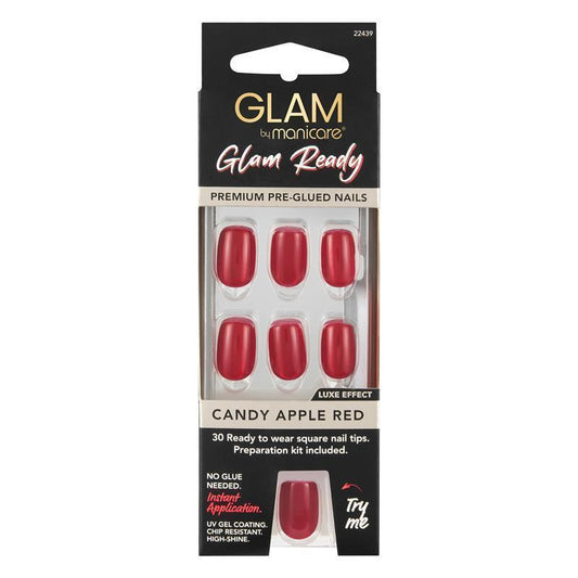 Glam By Manicare Glam Ready Pre-Glued Nails - Candy Apple Red (30 Pieces)