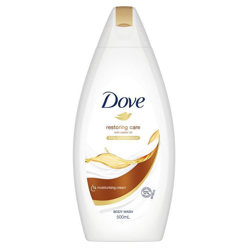 Dove Restoring Care Castor Oil Body Wash 500ml – Hydrates Dry Skin, Sulfate-Free