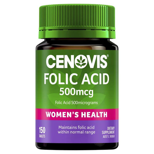 Cenovis Folic Acid 500mcg, 150 Tablets - Supports Pregnancy Health - Auzzistore
