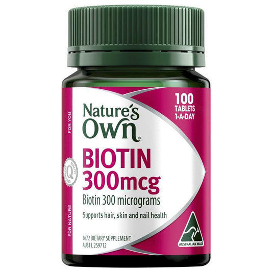 Nature's Own Biotin 300mcg - 100 Tablets for Hair, Skin & Nail Health-Auzzi Store