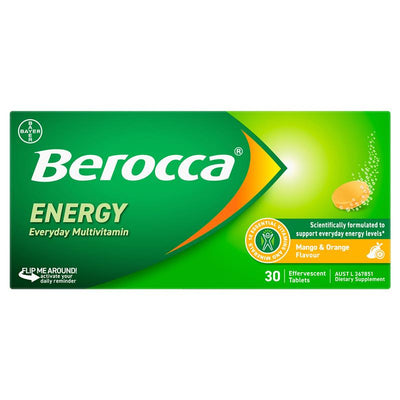 Berocca Energy Mango and Orange 30 Effervescent Tablets - Natural Energy Boost