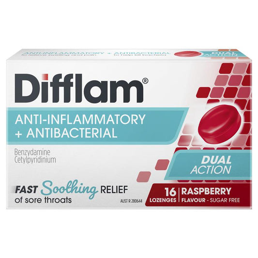 Difflam Sore Throat Sugar-Free Raspberry Lozenges - 16 Count-Auzzi Store