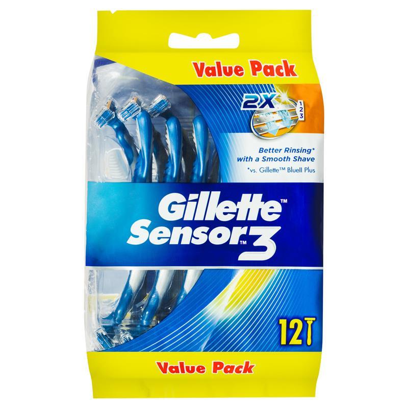 Gillette Sensor 3 Disposable Razors, 12-Pack with ComfortGel Technolog ...