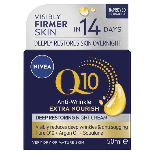 NIVEA Q10 Anti-Wrinkle Extra Nourish Night Cream 50ml - Deep Restoring Formula - Auzzi Store