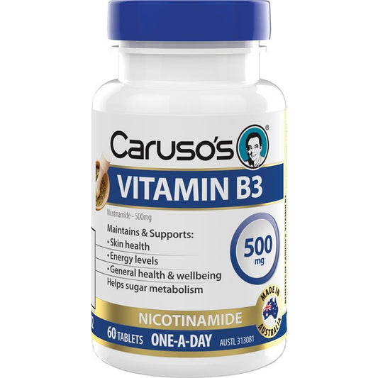 Caruso's Vitamin B3 (Nicotinamide) 500mg, 60 Vegan Tablets - Auzzistore