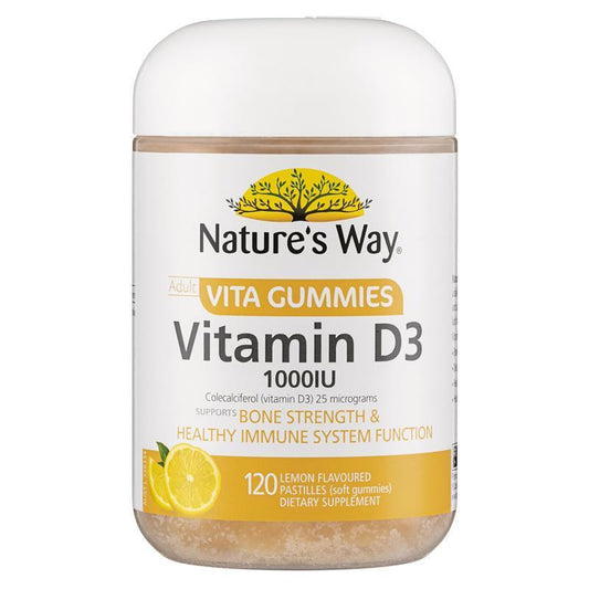 Nature's Way Adult Vitamin D3 Gummies 120ct – 1000IU, Lemon Flavor