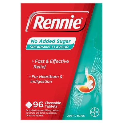 Rennie No Added Sugar Spearmint Antacid Tablets - 96 Count