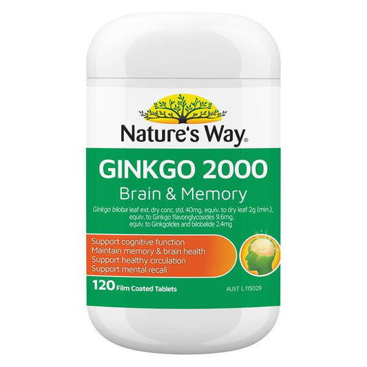 Nature's Way Ginkgo 2000 Brain & Memory 120 Tablets - Cognitive Support-Auzzi Store