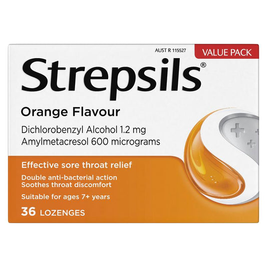 Strepsils Orange Lozenges - 36 Pack for Sore Throat Relief-Auzzi Store