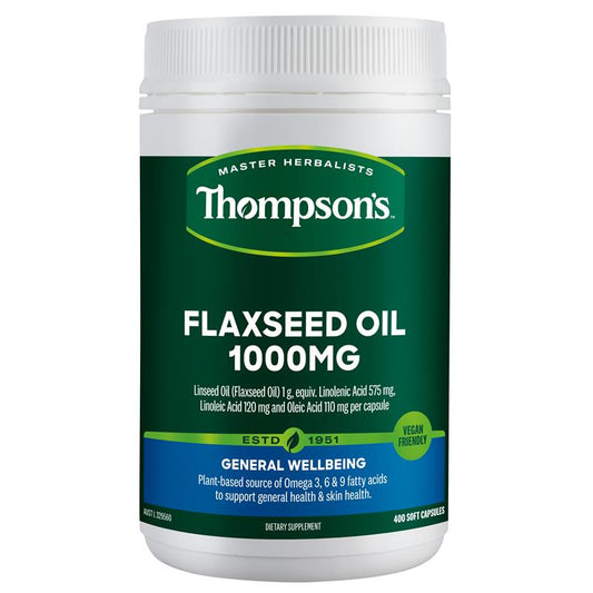 Thompson's Flaxseed Oil 1000mg - 400 Vegi-Caps for Omega 3, 6 & 9-Auzzi Store