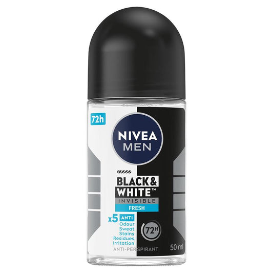 NIVEA Men Black & White Anti-Stain Roll-On Deodorant 72H, 50ml