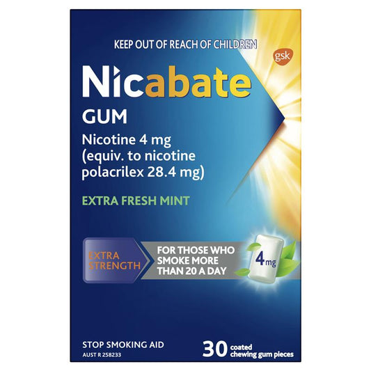 Nicabate Extra Fresh Mint Gum - Quit Smoking 4mg (30 Pieces)-Auzzi Store