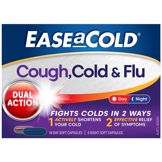 EASEaCOLD Cough, Cold & Flu Day & Night - 24 Capsules - Auzzistore
