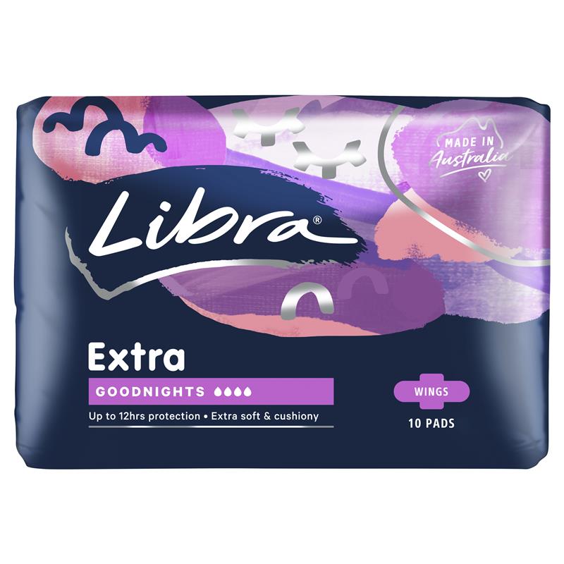Libra Extra Goodnights Pads with Wings - 10 Pads, 12H Protection