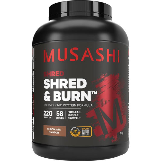 Musashi Shred And Burn Chocolate 2kg - Thermogenic Protein for Muscle Growth - Auzzi Store