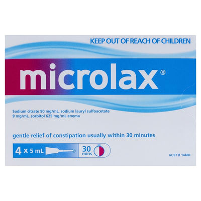 Microlax Enemas - 5mL Pack of 4 for Quick Constipation Relief