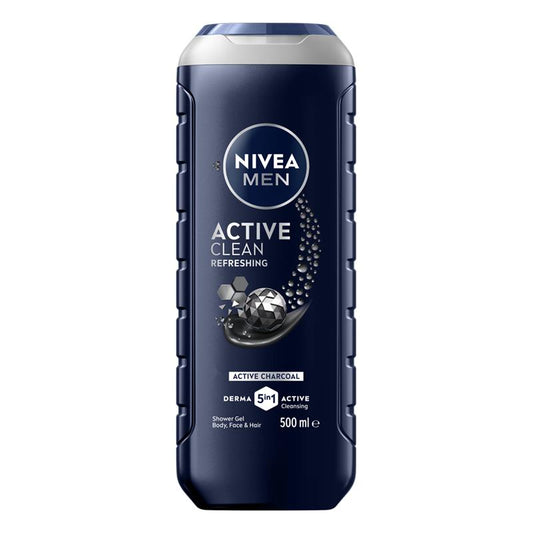 NIVEA MEN Active Clean 3-in-1 Shower Gel with Active Charcoal, 500ml - Auzzistore