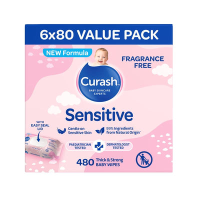Curash Babycare Fragrance Free Wipes 6 x 80 - Gentle Care for Sensitive Skin