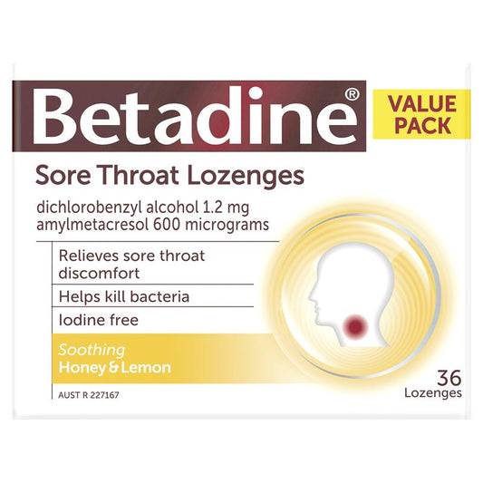 Betadine Sore Throat Lozenges - Soothing Honey & Lemon Flavour 36 Pack-Auzzi Store