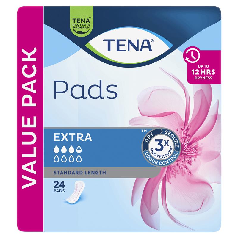 TENA Extra Standard Incontinence Pads 24-Pads – Triple Leak Protection