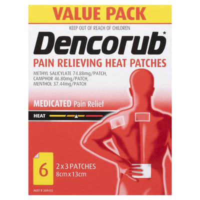 Dencorub Pain Relieving Heat Patches Value 6 Pack - Soothing Relief for Aches