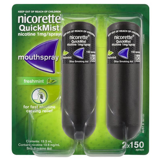 Nicorette Quit Smoking QuickMist Nicotine Mouth Spray Freshmint 2 x 150 Pack - Ultimate Craving Relief-Auzzi Store