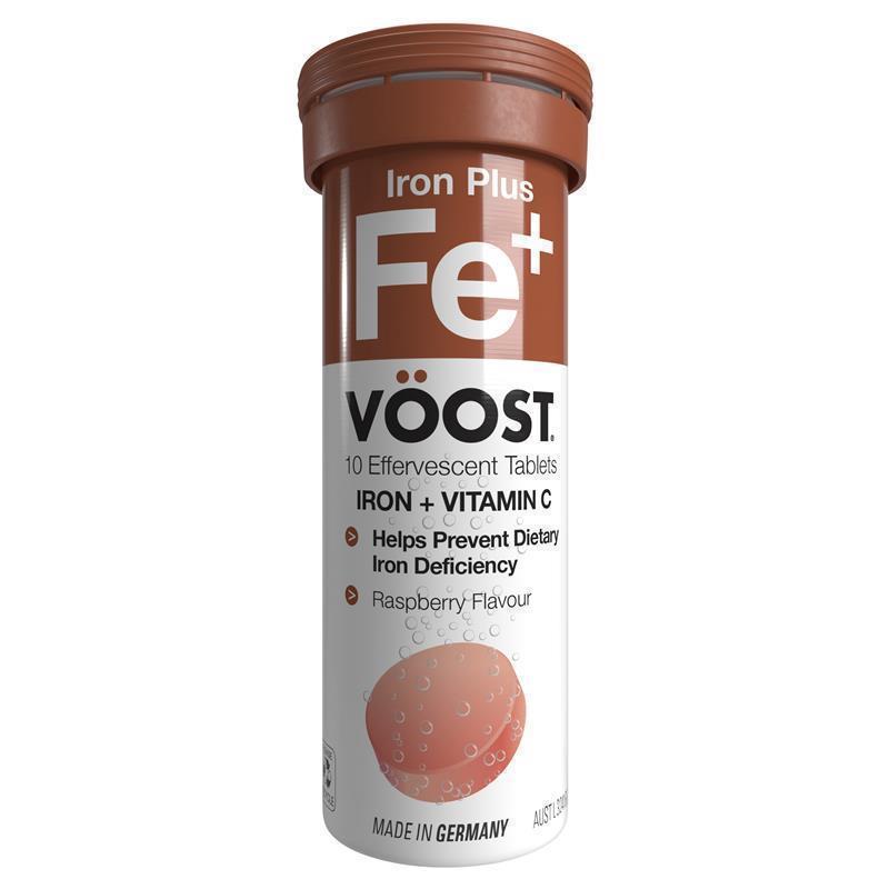 Voost Iron Plus Effervescent Iron Supplement Tablets, Raspberry, 10 Pack