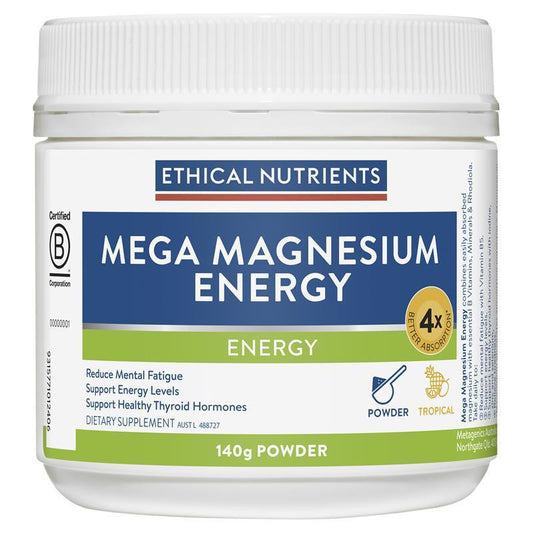 Ethical Nutrients Mega Magnesium Energy Powder 140g, B Vitamins, Rhodiola - Auzzistore