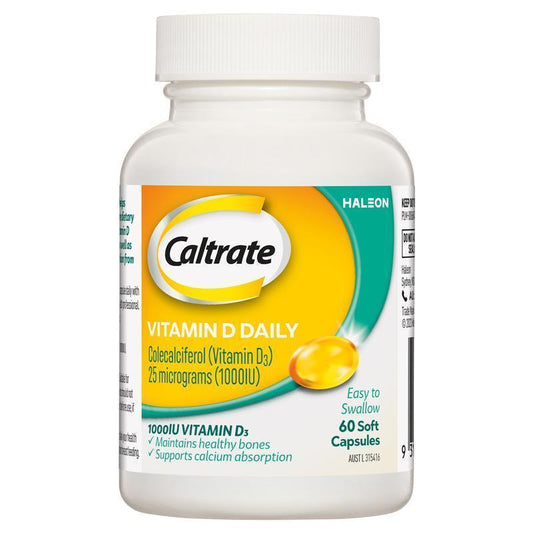 Caltrate Vitamin D3 1000 IU Soft Capsules, 60 Count, Supports Bone Health