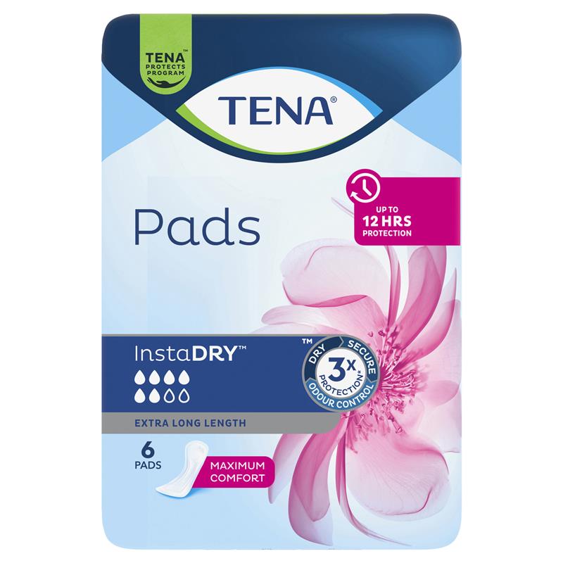 TENA InstaDRY Extra Long Incontinence Pads for Moderate Leaks, 6-Pads