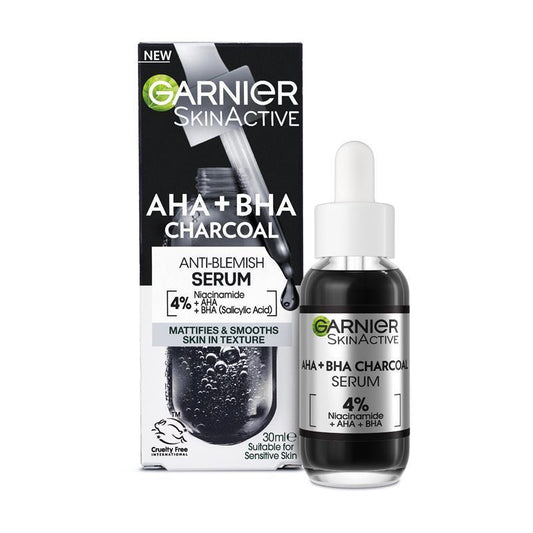 Garnier Pure Active AHA + BHA Charcoal Anti-Blemish Serum 30ml - Clear Skin Solution