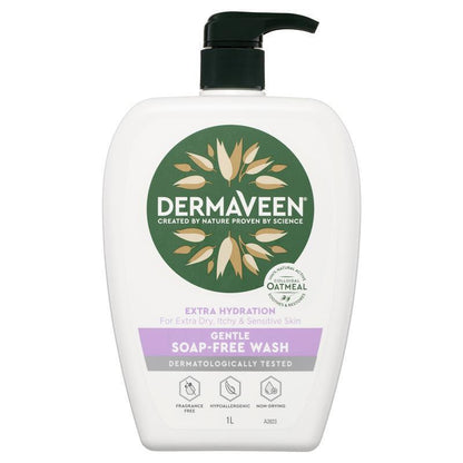 DermaVeen Fragrance-Free Soap-Free Wash for Dry, Sensitive Skin 1L