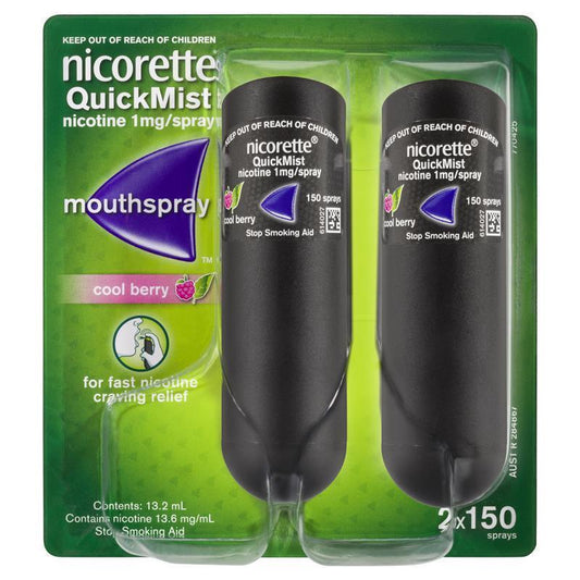 Nicorette Quit Smoking QuickMist Nicotine Mouth Spray - Cool Berry (2 x 150 Sprays) - Auzzi Store