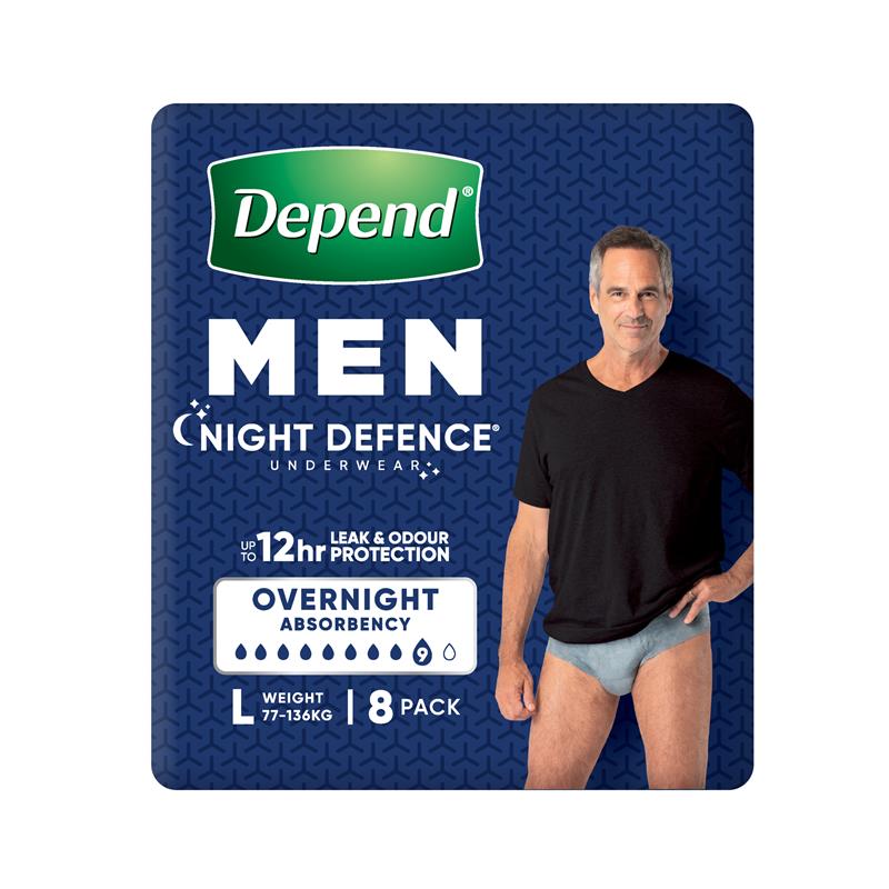 Depend RealFit Night Defense Men's Large Disposable Underwear, 8-Pack