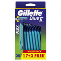 Gillette Blue II Plus Disposable Razors - 20 , 17+3 Blades, Aloe Lubrastrip