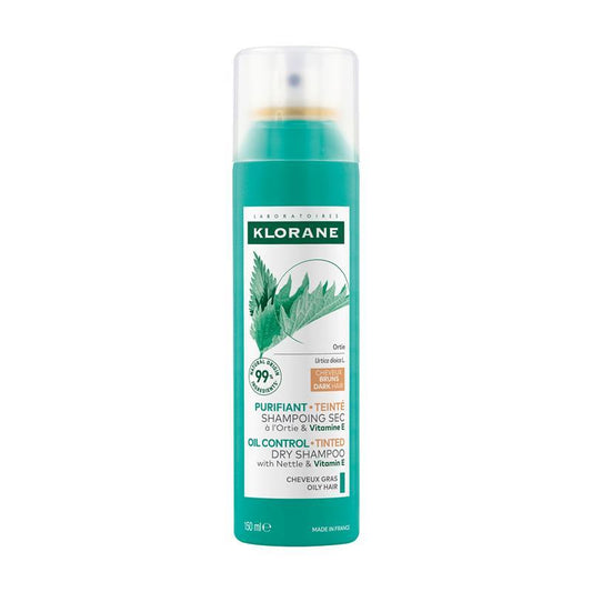 Klorane Oil Control Dry Shampoo with Nettle & Vitamin E for Dark Hair - 150ml