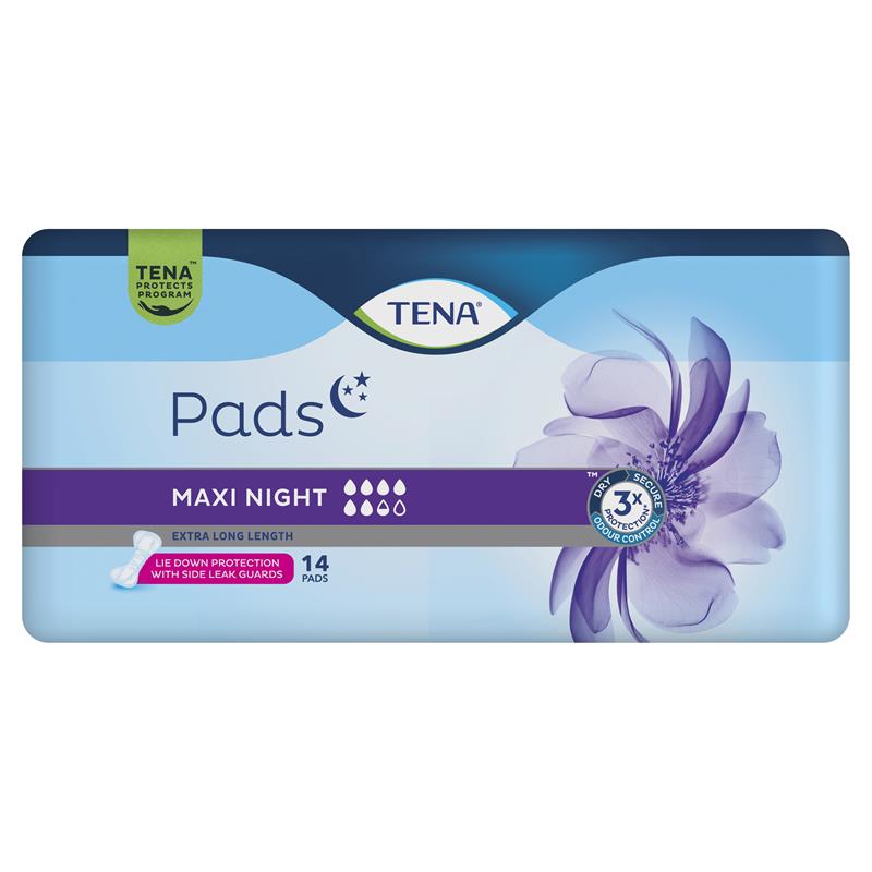 TENA Maxi Night Pads 14-Pads– Extra Absorbency & Lie Down Protection