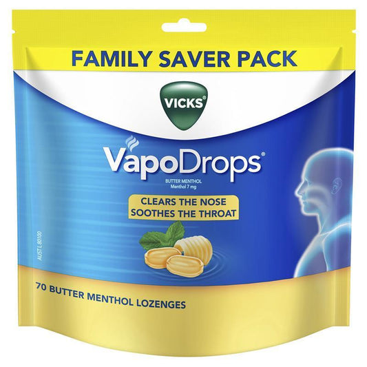 Vicks VapoDrops Butter Menthol - 70 Lozenges for Soothing Comfort